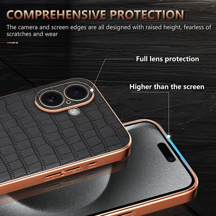 For iPhone 17 AZNS Electroplated Frame Crocodile Texture Full Coverage Phone Case(White) - iPhone 17 Cases by AZNS | Online Shopping UK | buy2fix