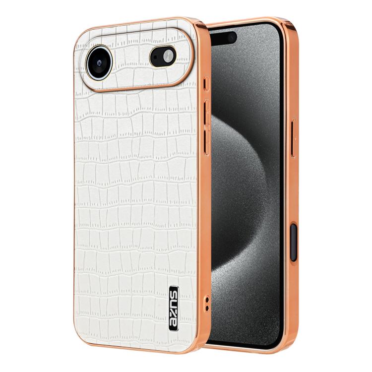 For iPhone Air AZNS Electroplated Frame Crocodile Texture Full Coverage Phone Case(White) - iPhone Air Cases by AZNS | Online Shopping UK | buy2fix