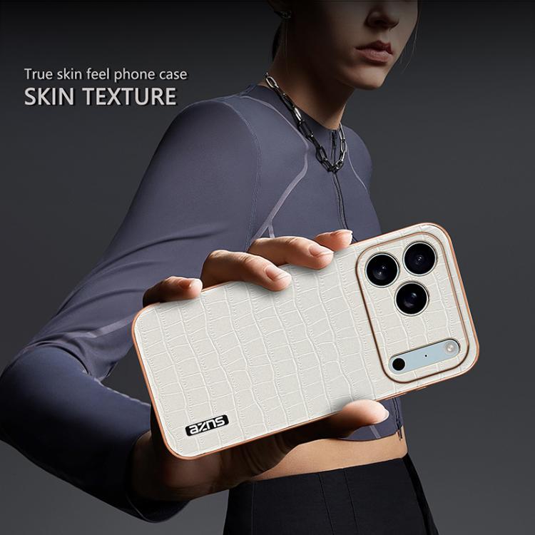 For iPhone 17 Pro AZNS Electroplated Frame Crocodile Texture Full Coverage Phone Case(Black) - iPhone 17 Pro Cases by AZNS | Online Shopping UK | buy2fix