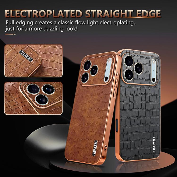 For iPhone 17 Pro AZNS Electroplated Frame Crocodile Texture Full Coverage Phone Case(Green) - iPhone 17 Pro Cases by AZNS | Online Shopping UK | buy2fix
