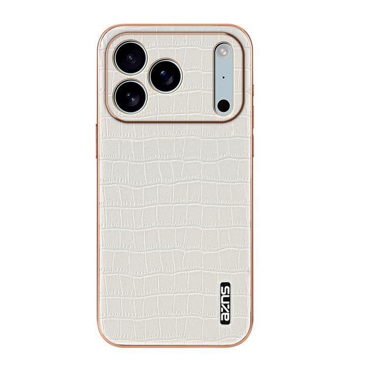 For iPhone 17 Pro AZNS Electroplated Frame Crocodile Texture Full Coverage Phone Case(White) - iPhone 17 Pro Cases by AZNS | Online Shopping UK | buy2fix