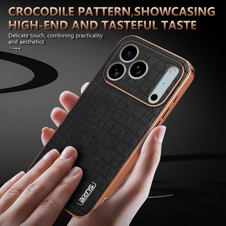 For iPhone 17 Pro Max AZNS Electroplated Frame Crocodile Texture Full Coverage Phone Case(Green) - iPhone 17 Pro Max Cases by AZNS | Online Shopping UK | buy2fix