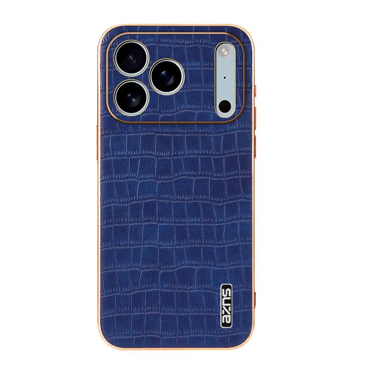 For iPhone 17 Pro Max AZNS Electroplated Frame Crocodile Texture Full Coverage Phone Case(Blue) - iPhone 17 Pro Max Cases by AZNS | Online Shopping UK | buy2fix