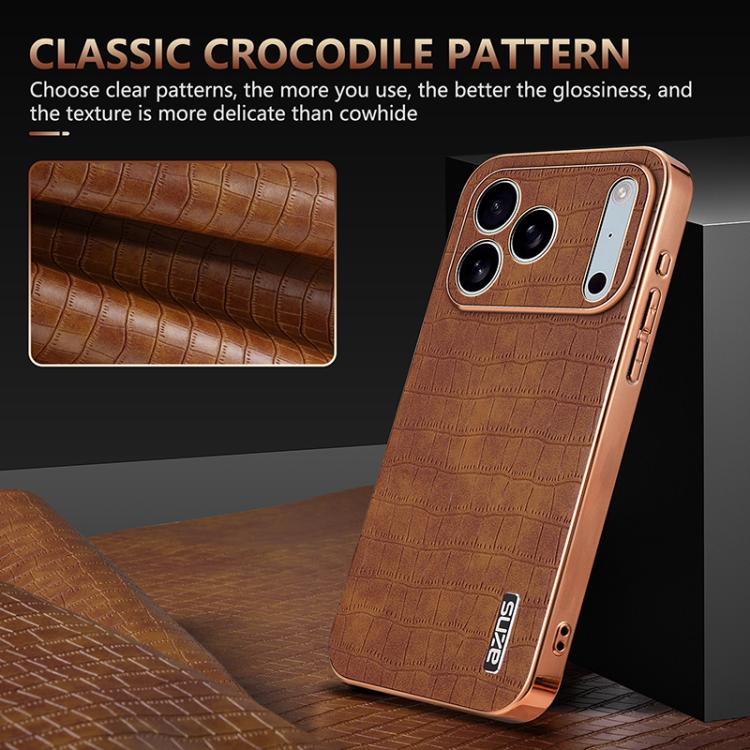 For iPhone 17 Pro Max AZNS Electroplated Frame Crocodile Texture Full Coverage Phone Case(White) - iPhone 17 Pro Max Cases by AZNS | Online Shopping UK | buy2fix