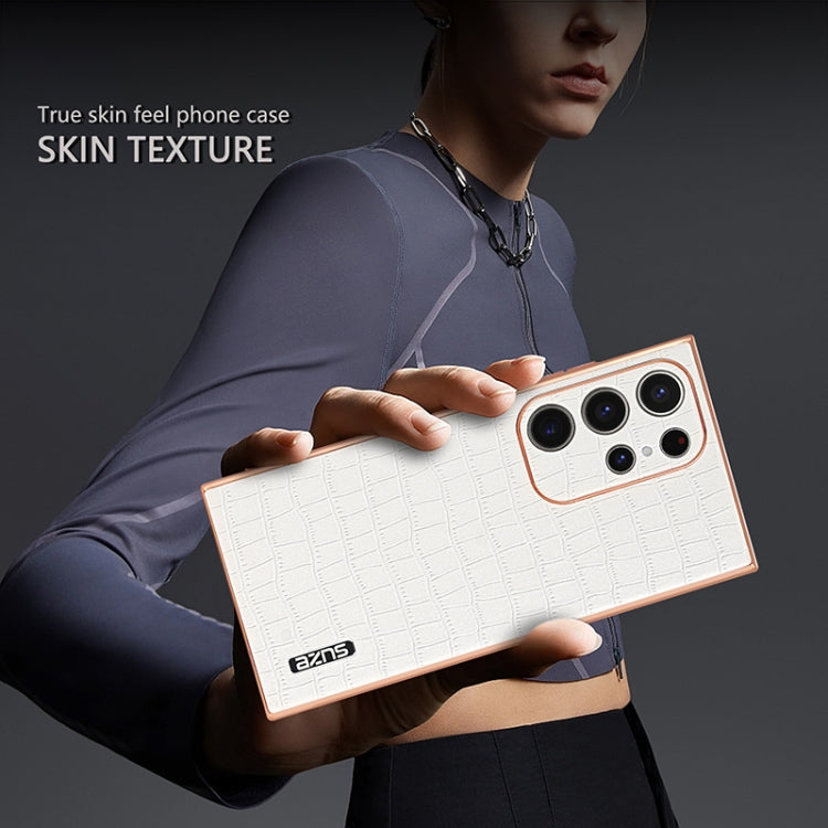 For Samsung Galaxy S23 Ultra 5G AZNS Electroplated Frame Crocodile Texture Full Coverage Phone Case(Green) by AZNS