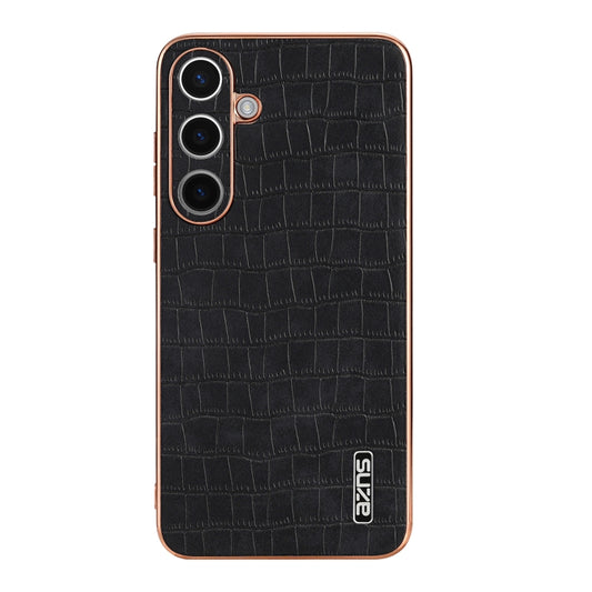 For Samsung Galaxy S24+ 5G AZNS Electroplated Frame Crocodile Texture Full Coverage Phone Case(Black) by AZNS