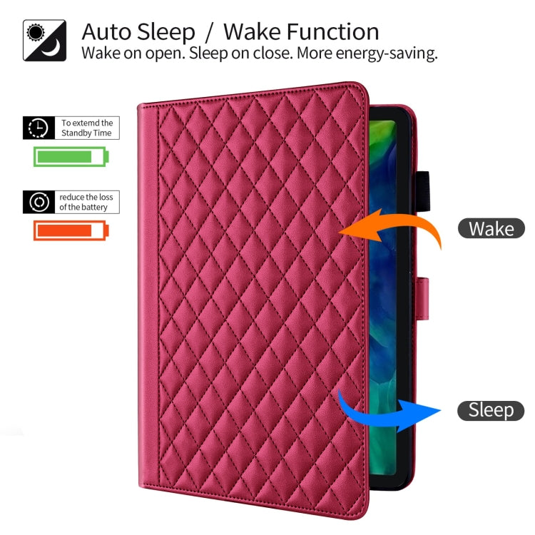 For iPad Pro 12.9 2022 / 2021 / 2020 Rhombus Lattice Leather Smart Tablet Case(Red) - iPad Pro 12.9 (2022/2021) Cases by buy2fix | Online Shopping UK | buy2fix