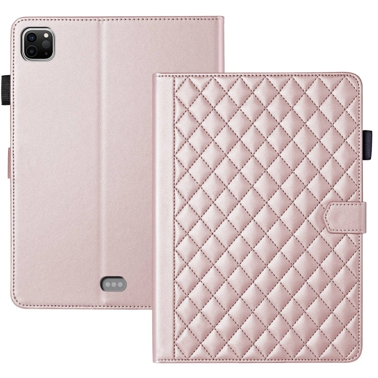 For iPad Pro 12.9 2022 / 2021 / 2020 Rhombus Lattice Leather Smart Tablet Case(Rose Gold) - iPad Pro 12.9 (2022/2021) Cases by buy2fix | Online Shopping UK | buy2fix