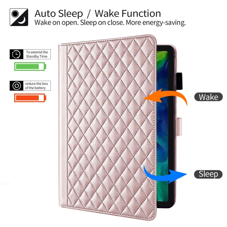 For iPad Pro 12.9 2022 / 2021 / 2020 Rhombus Lattice Leather Smart Tablet Case(Rose Gold) - iPad Pro 12.9 (2022/2021) Cases by buy2fix | Online Shopping UK | buy2fix