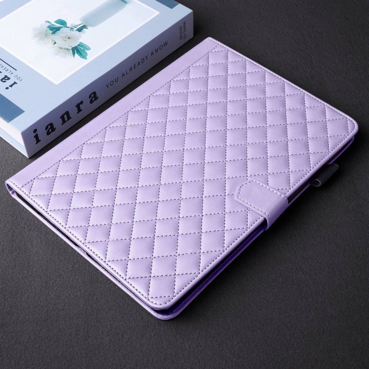 For iPad Pro 12.9 2022 / 2021 / 2020 Rhombus Lattice Leather Smart Tablet Case(Purple) - iPad Pro 12.9 (2022/2021) Cases by buy2fix | Online Shopping UK | buy2fix