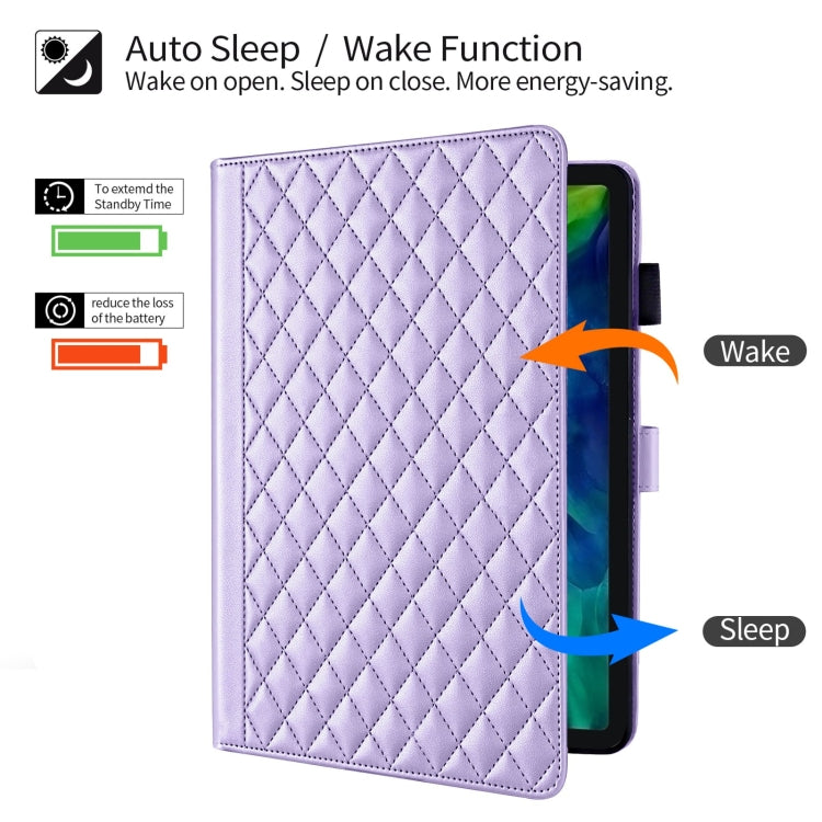 For iPad Pro 12.9 2022 / 2021 / 2020 Rhombus Lattice Leather Smart Tablet Case(Purple) - iPad Pro 12.9 (2022/2021) Cases by buy2fix | Online Shopping UK | buy2fix