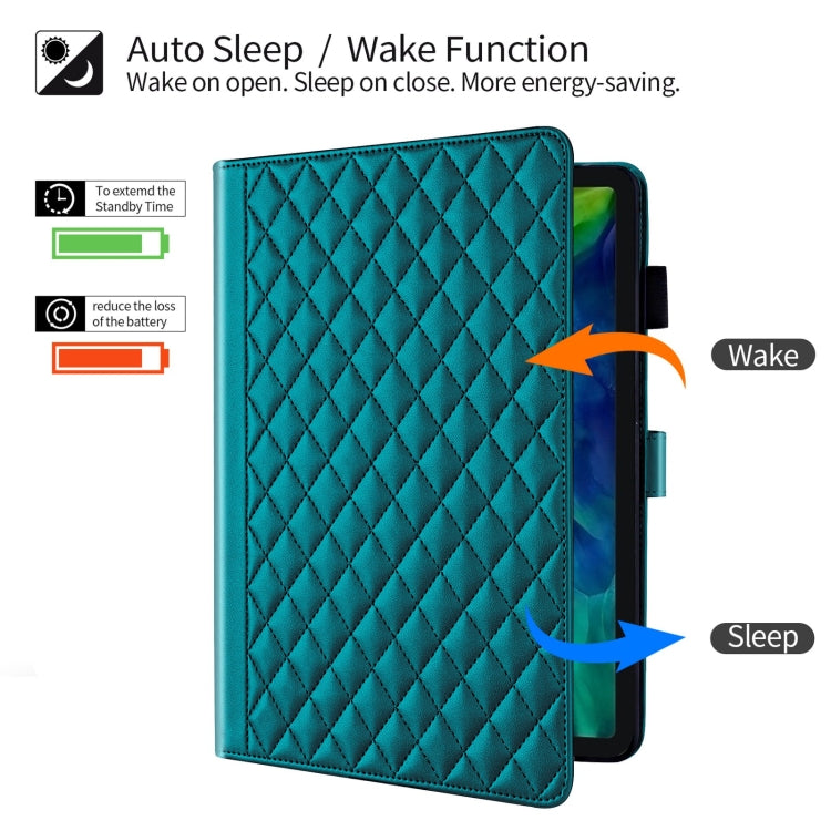 For iPad Pro 12.9 2022 / 2021 / 2020 Rhombus Lattice Leather Smart Tablet Case(Dark Green) - iPad Pro 12.9 (2022/2021) Cases by buy2fix | Online Shopping UK | buy2fix