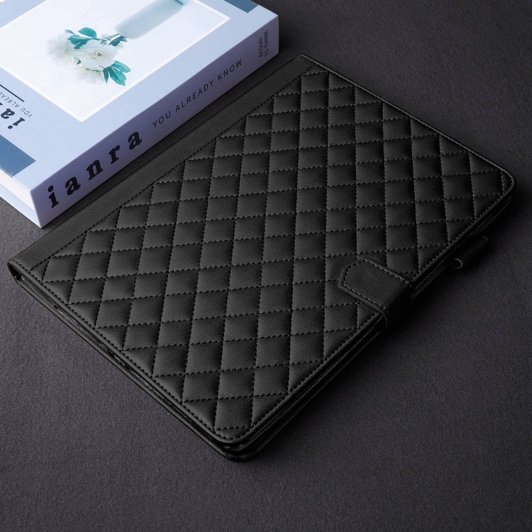 For iPad Pro 12.9 2022 / 2021 / 2020 Rhombus Lattice Leather Smart Tablet Case(Black) - iPad Pro 12.9 (2022/2021) Cases by buy2fix | Online Shopping UK | buy2fix