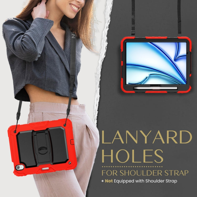 For iPad Air 11 2025 / 2024 Silicone Hydric PC Tablet Case with Shoulder Strap & Holder(Red) by buy2fix