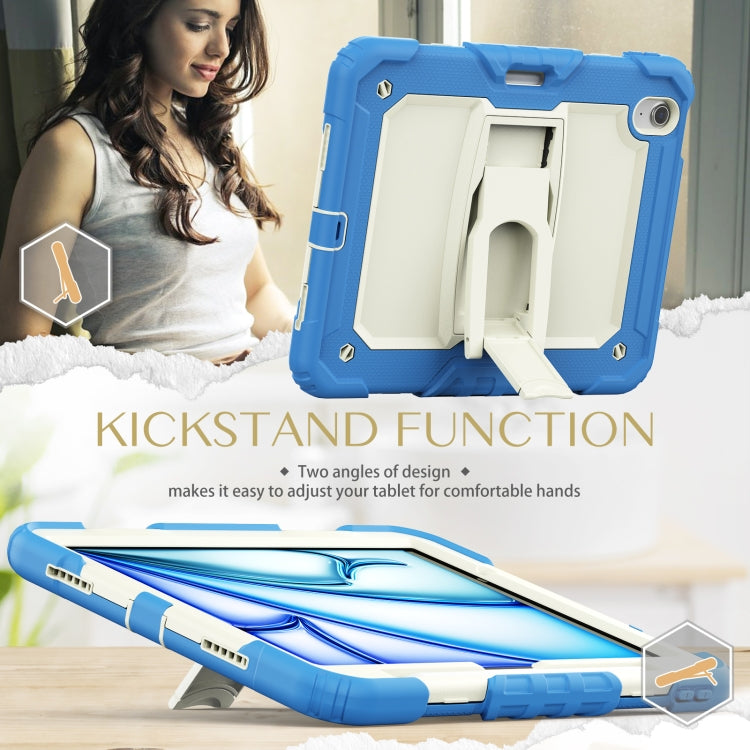 For iPad Air 11 2025 / 2024 Silicone Hydric PC Tablet Case with Shoulder Strap & Holder(Cyan-blue) - iPad Air 11 2025 / 2024 Cases by buy2fix | Online Shopping UK | buy2fix