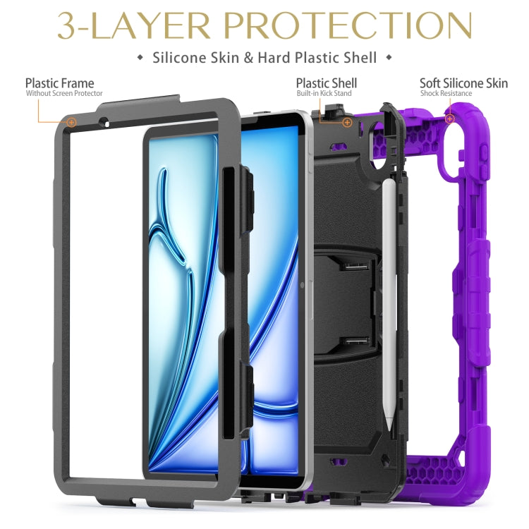 For iPad Air 11 2025 / 2024 Silicone Hydric PC Tablet Case with Shoulder Strap & Holder(Purple) - iPad Air 11 2025 / 2024 Cases by buy2fix | Online Shopping UK | buy2fix