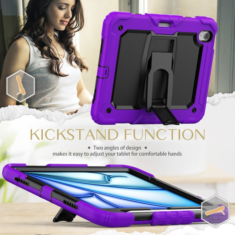 For iPad Air 11 2025 / 2024 Silicone Hydric PC Tablet Case with Shoulder Strap & Holder(Purple) - iPad Air 11 2025 / 2024 Cases by buy2fix | Online Shopping UK | buy2fix