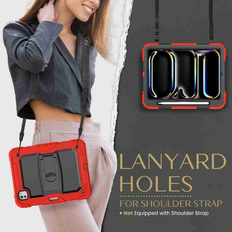 For iPad Pro 11 2025 / 2024 Silicone Hydric PC Tablet Case with Shoulder Strap & Holder(Red) by buy2fix