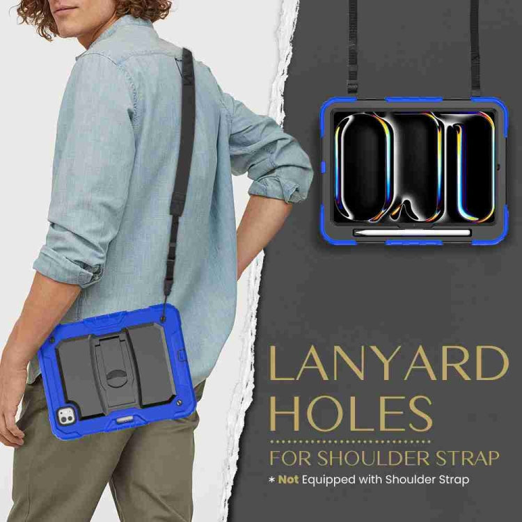 For iPad Pro 11 2025 / 2024 Silicone Hydric PC Tablet Case with Shoulder Strap & Holder(Blue) by buy2fix
