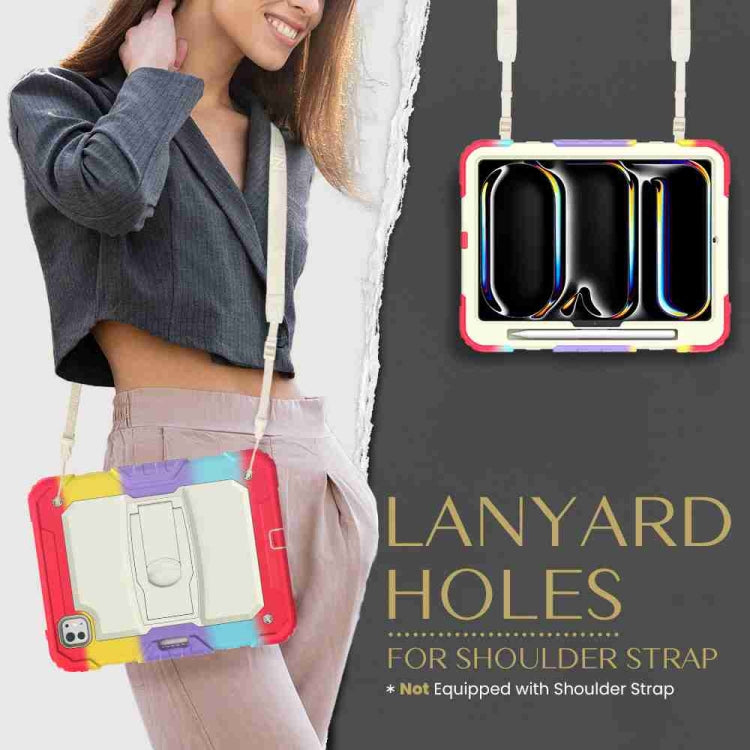 For iPad Pro 11 2025 / 2024 Silicone Hydric PC Tablet Case with Shoulder Strap & Holder(Camouflage Red) by buy2fix