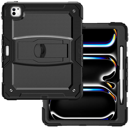 For iPad Pro 13 2025 / 2024 Silicone Hydric PC Tablet Case with Shoulder Strap & Holder(Black) by buy2fix