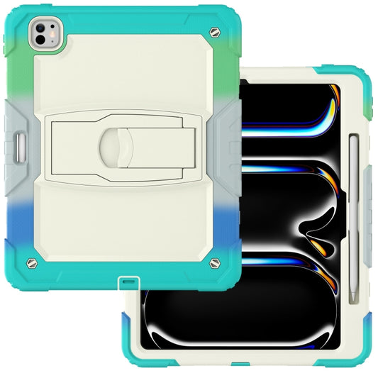 For iPad Pro 13 2025 / 2024 Silicone Hydric PC Tablet Case with Shoulder Strap & Holder(Camouflage Light Blue) by buy2fix