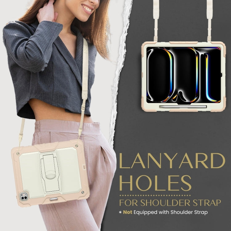 For iPad Pro 13 2025 / 2024 Silicone Hydric PC Tablet Case with Shoulder Strap & Holder(Beige Rose Gold) by buy2fix