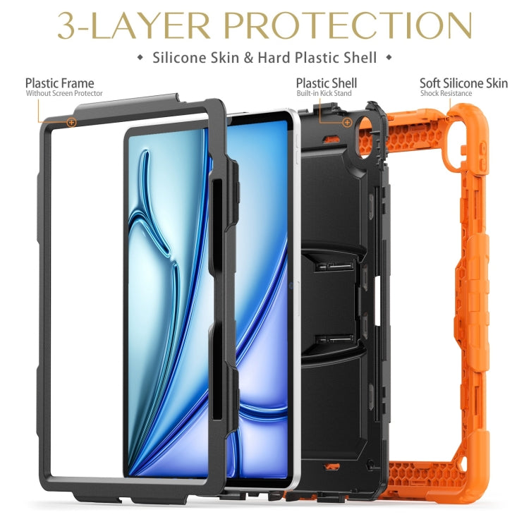 For iPad Air 13 2025 / 2024 Silicone Hydric PC Tablet Case with Shoulder Strap & Holder(Orange) - iPad Air 13 2025 / 2024 Cases by buy2fix | Online Shopping UK | buy2fix