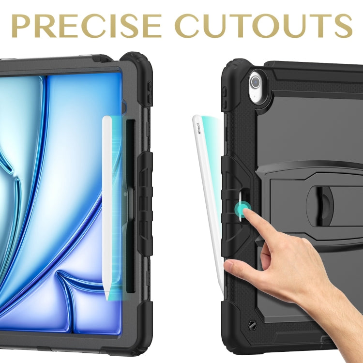 For iPad Air 13 2025 / 2024 Silicone Hydric PC Tablet Case with Shoulder Strap & Holder(Black) - iPad Air 13 2025 / 2024 Cases by buy2fix | Online Shopping UK | buy2fix