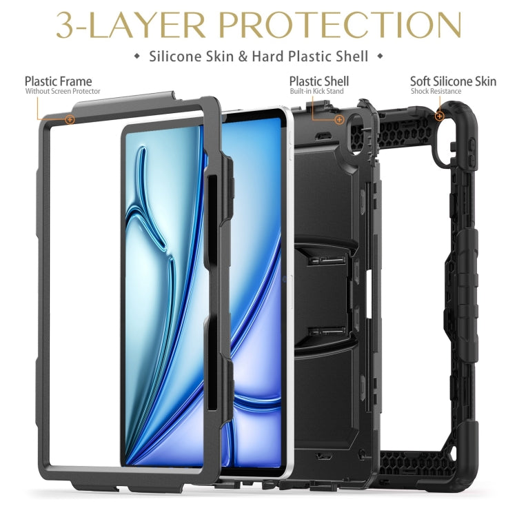 For iPad Air 13 2025 / 2024 Silicone Hydric PC Tablet Case with Shoulder Strap & Holder(Black) - iPad Air 13 2025 / 2024 Cases by buy2fix | Online Shopping UK | buy2fix