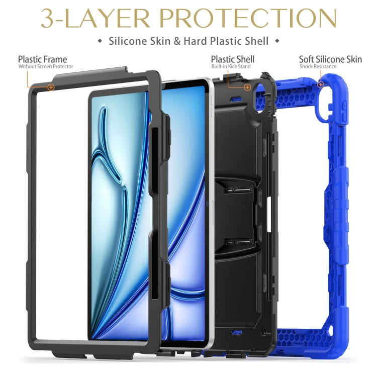 For iPad Air 13 2025 / 2024 Silicone Hydric PC Tablet Case with Shoulder Strap & Holder(Blue) - iPad Air 13 2025 / 2024 Cases by buy2fix | Online Shopping UK | buy2fix