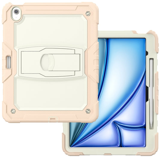 For iPad Air 13 2025 / 2024 Silicone Hydric PC Tablet Case with Shoulder Strap & Holder(Beige Rose Gold) by buy2fix