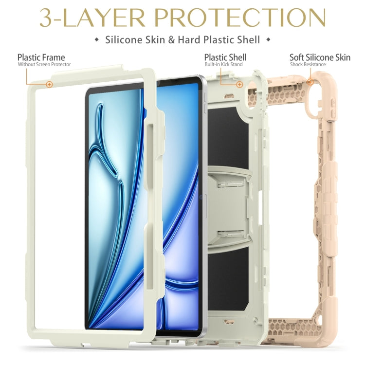 For iPad Air 13 2025 / 2024 Silicone Hydric PC Tablet Case with Shoulder Strap & Holder(Beige Rose Gold) - iPad Air 13 2025 / 2024 Cases by buy2fix | Online Shopping UK | buy2fix