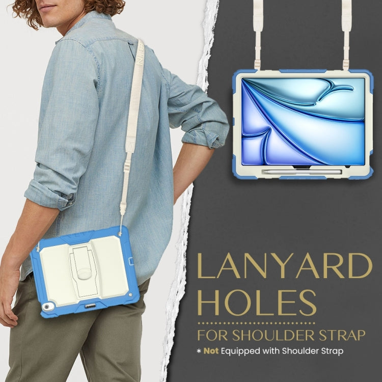 For iPad Air 13 2025 / 2024 Silicone Hydric PC Tablet Case with Shoulder Strap & Holder(Beige Cyan-blue) by buy2fix