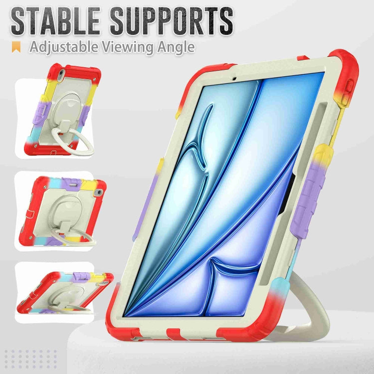 For iPad Air 11 2025 / 2024 Handle Silicone Hydric PC Tablet Case with Shoulder Strap(Rainbow Red) - iPad Air 11 2025 / 2024 Cases by buy2fix | Online Shopping UK | buy2fix