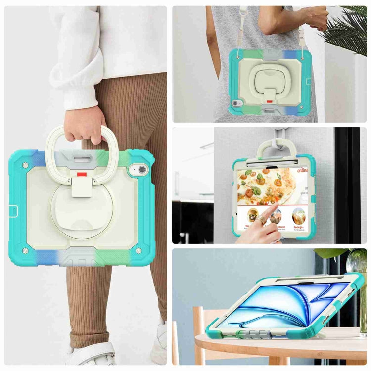 For iPad Air 11 2025 / 2024 Handle Silicone Hydric PC Tablet Case with Shoulder Strap(Rainbow Blue) - iPad Air 11 2025 / 2024 Cases by buy2fix | Online Shopping UK | buy2fix