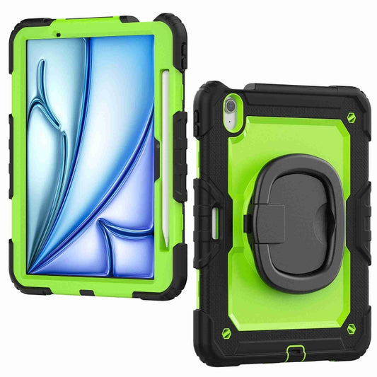 For iPad Air 11 2025 / 2024 Handle Silicone Hydric PC Tablet Case with Shoulder Strap(Yellow Grenn PC) by buy2fix