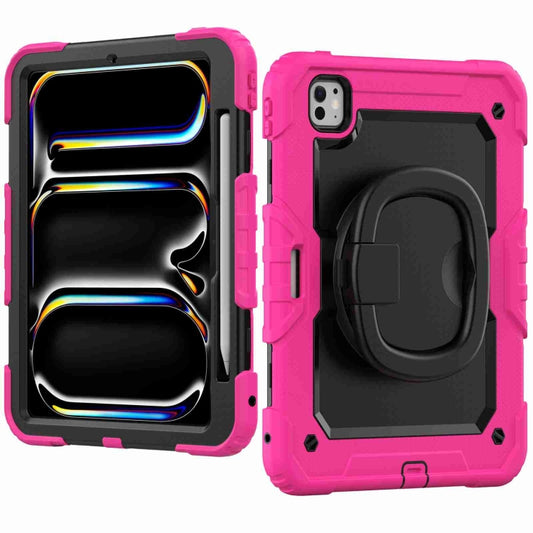 For iPad Pro 11 2025 / 2024 Handle Silicone Hydric PC Tablet Case with Shoulder Strap(Rose Red) by buy2fix