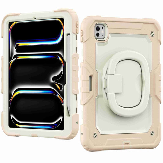 For iPad Pro 11 2025 / 2024 Handle Silicone Hydric PC Tablet Case with Shoulder Strap(Beige Rose Gold) by buy2fix