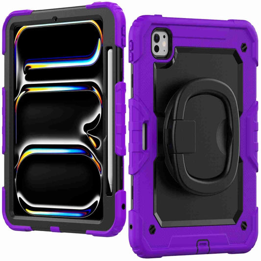 For iPad Pro 11 2025 / 2024 Handle Silicone Hydric PC Tablet Case with Shoulder Strap(Purple) by buy2fix