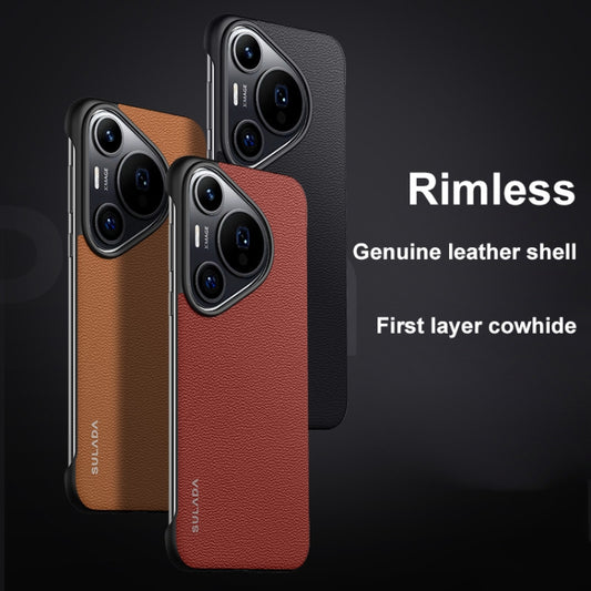 For Huawei Pura 70 SULADA Frameless Top Layer Cowhide Leather + PC Phone Case(Black) by SULADA