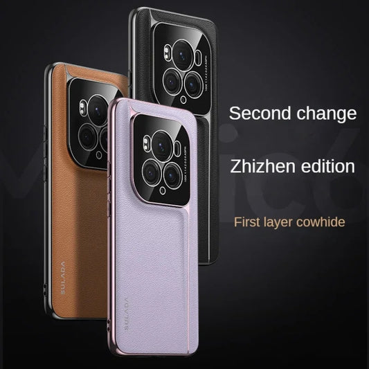 For Honor Magic6 SULADA Frameless Top Layer Cowhide Leather + PC Phone Case(Brown) by SULADA