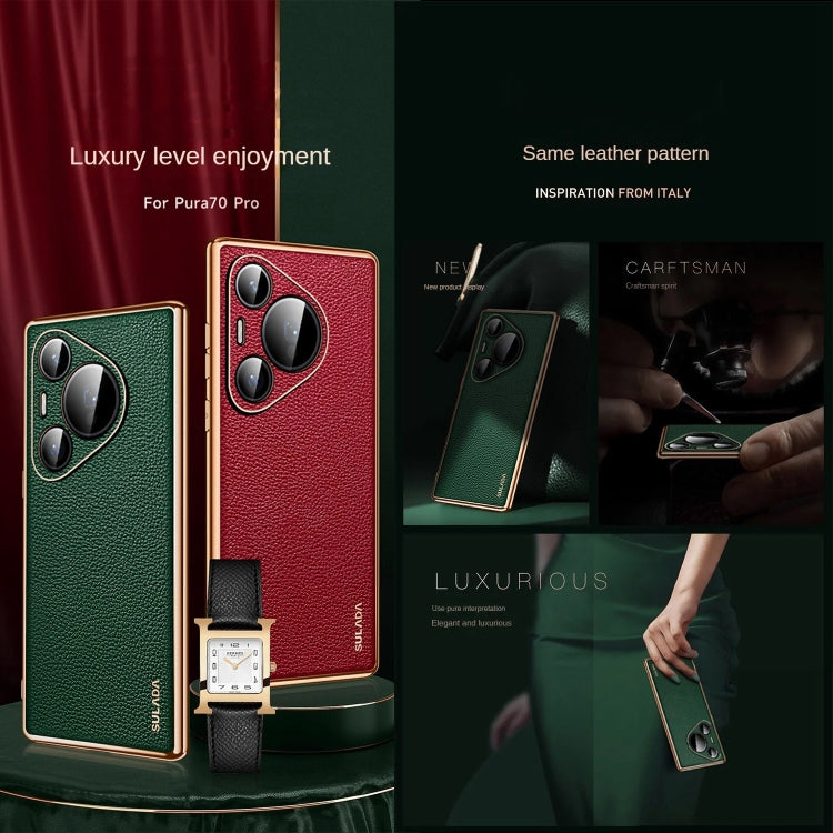 For Huawei Pura 70 Pro SULADA TPU + Litchi Texture Leather Phone Case(Green) - Huawei Cases by SULADA | Online Shopping UK | buy2fix