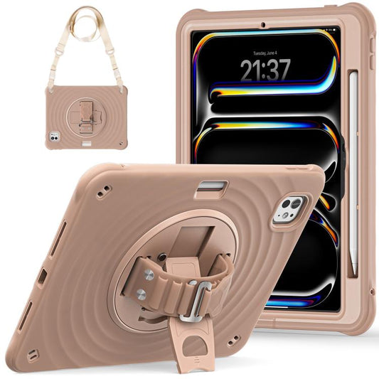 For iPad Pro 11 2024 Rotation Holder Silicone Hybrid PC Tablet Case(Light Coffee) - iPad Pro 11 2024 Cases by buy2fix | Online Shopping UK | buy2fix