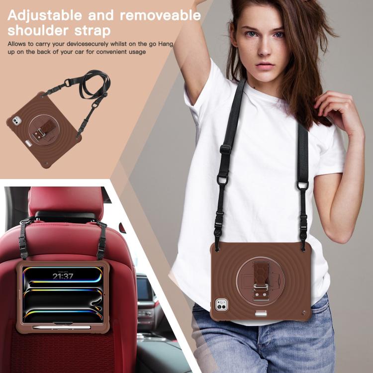 For iPad Pro 11 2024 Rotation Holder Silicone Hybrid PC Tablet Case(Chocolate) - iPad Pro 11 2024 Cases by buy2fix | Online Shopping UK | buy2fix