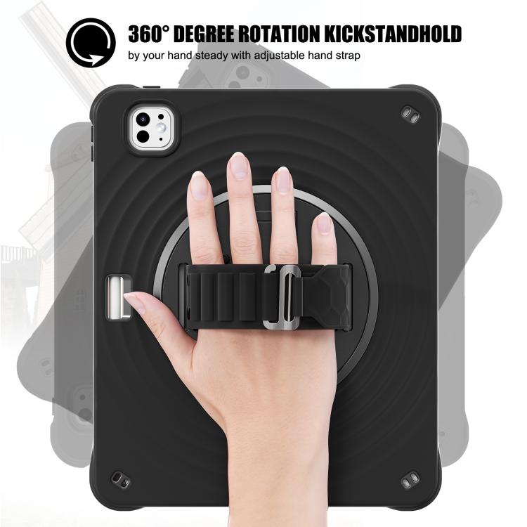 For iPad Pro 13 2024 Rotation Holder Silicone Hybrid PC Tablet Case(Black) - iPad Pro 13 2024 Cases by buy2fix | Online Shopping UK | buy2fix