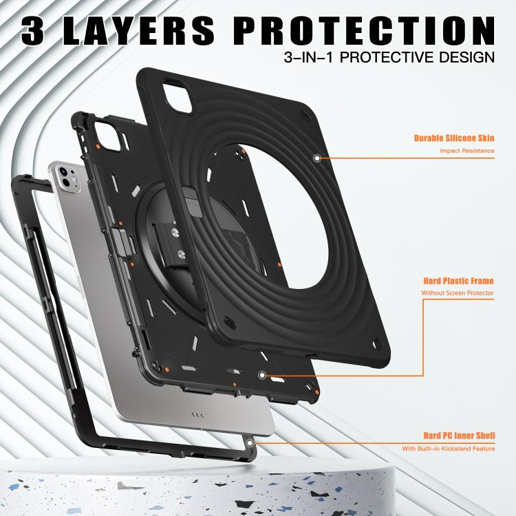 For iPad Pro 13 2024 Rotation Holder Silicone Hybrid PC Tablet Case(Black) - iPad Pro 13 2024 Cases by buy2fix | Online Shopping UK | buy2fix