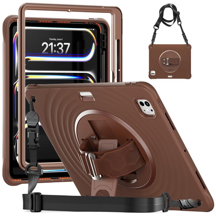 For iPad Pro 13 2024 Rotation Holder Silicone Hybrid PC Tablet Case(Chocolate) - iPad Pro 13 2024 Cases by buy2fix | Online Shopping UK | buy2fix