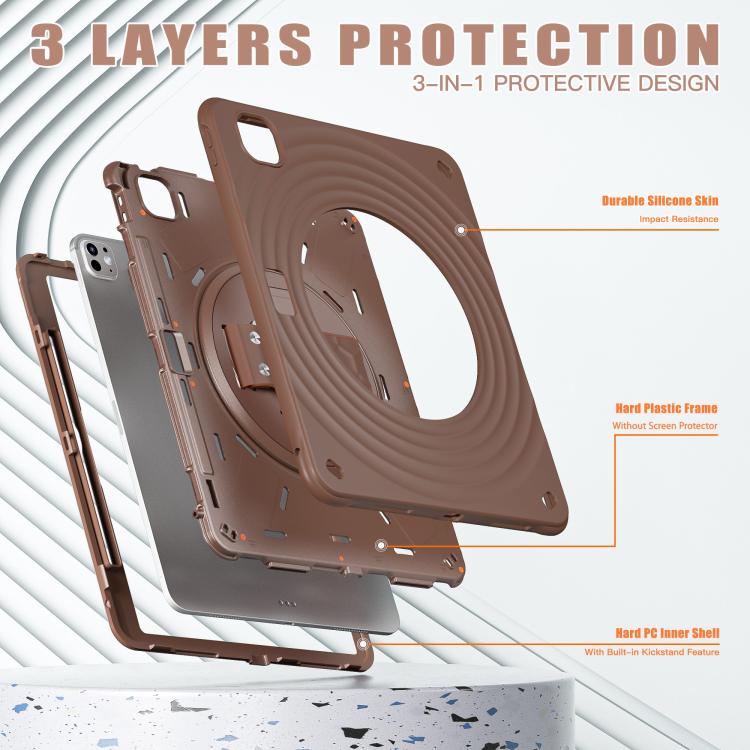 For iPad Pro 13 2024 Rotation Holder Silicone Hybrid PC Tablet Case(Chocolate) - iPad Pro 13 2024 Cases by buy2fix | Online Shopping UK | buy2fix