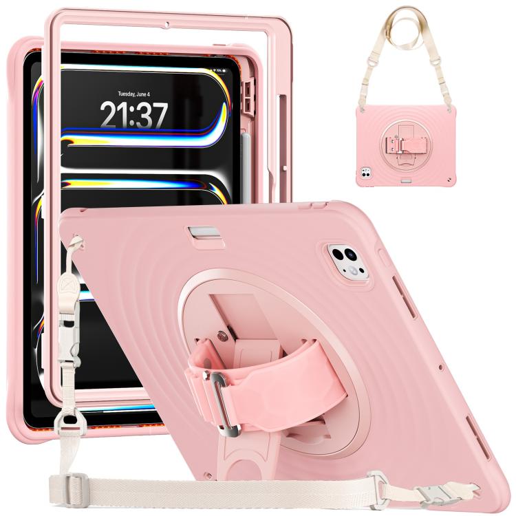 For iPad Pro 13 2024 Rotation Holder Silicone Hybrid PC Tablet Case(Pink) - iPad Pro 13 2024 Cases by buy2fix | Online Shopping UK | buy2fix